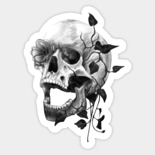 Vintage Newsprint Skull with Flowers Sticker